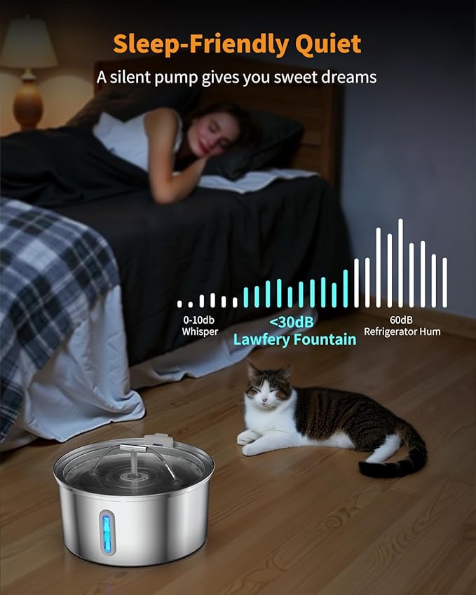 Cat Water Fountain Stainless Steel, 0.8gal/108oz Automatic Cat Drinking Fountain with 3 Filters, Pet Water Dispenser with Quiet Pump, Suitable for Cats, Dogs and Multi-pet households
