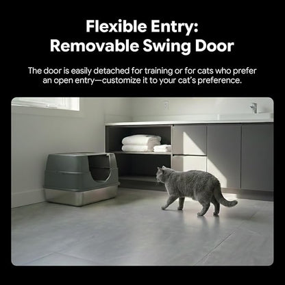 Enclosed Stainless Steel Cat Litter Box, Metal Litter Box with Lid, Hooded Kitty Litter Pan, Non-Stick & Never Absorbs Odors, Durable for Multi Cats (Include Scoop)