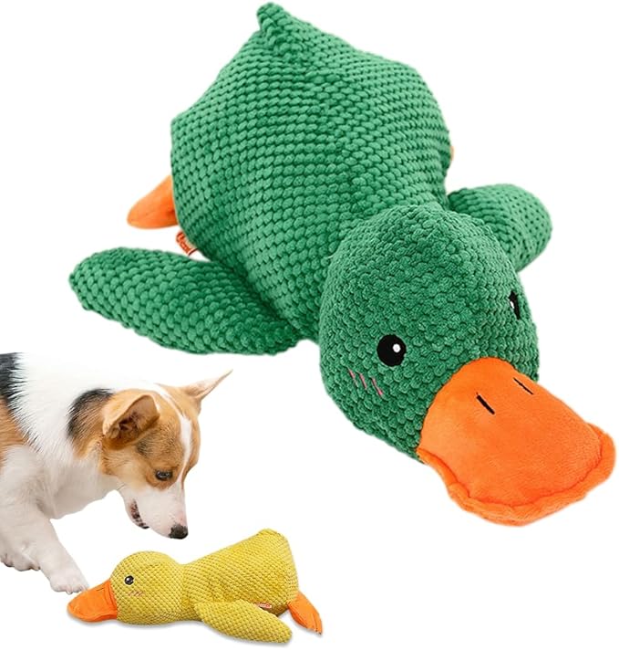 2024 New Quack-Quack Duck Dog Toy, Durable The Mellow Dog Calming Duck Dog Toy, Yellow Stuffed Dog Cat Pet Squeak Chew Toys for Dogs Indoor Puppy (B)