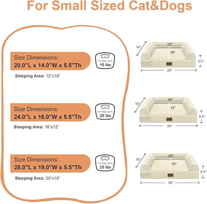 Small Dog Bed Orthopedic Washable: Beds Bolster Small Sized Dogs Bed Egg Crate Foam Couch Sofa Waterproof with Removable Cover - Beige