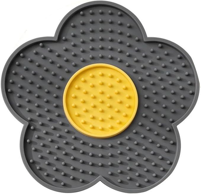 Aislor Slow Feeder Lick Mat for Dogs Cats Flower Shape Silicone Licking Pad Mental Stimulation Toy to Slow Down Eating Grey One Size