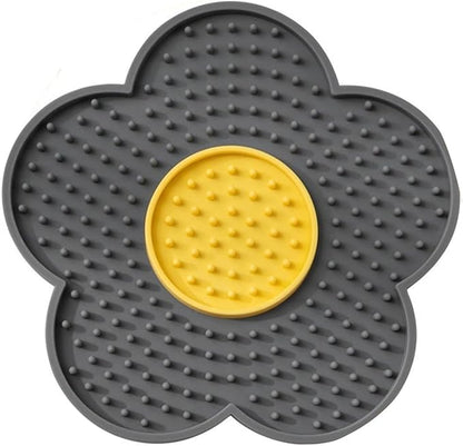 Aislor Slow Feeder Lick Mat for Dogs Cats Flower Shape Silicone Licking Pad Mental Stimulation Toy to Slow Down Eating Grey One Size