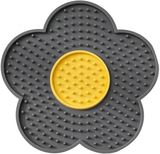 Aislor Slow Feeder Lick Mat for Dogs Cats Flower Shape Silicone Licking Pad Mental Stimulation Toy to Slow Down Eating Grey One Size