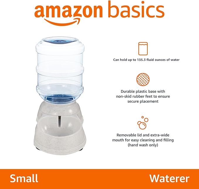 Amazon Basics Gravity Pet Water Dispenser for Cat and Dog, Easy to Clean, 1 Gallon Capacity, Small, Gray