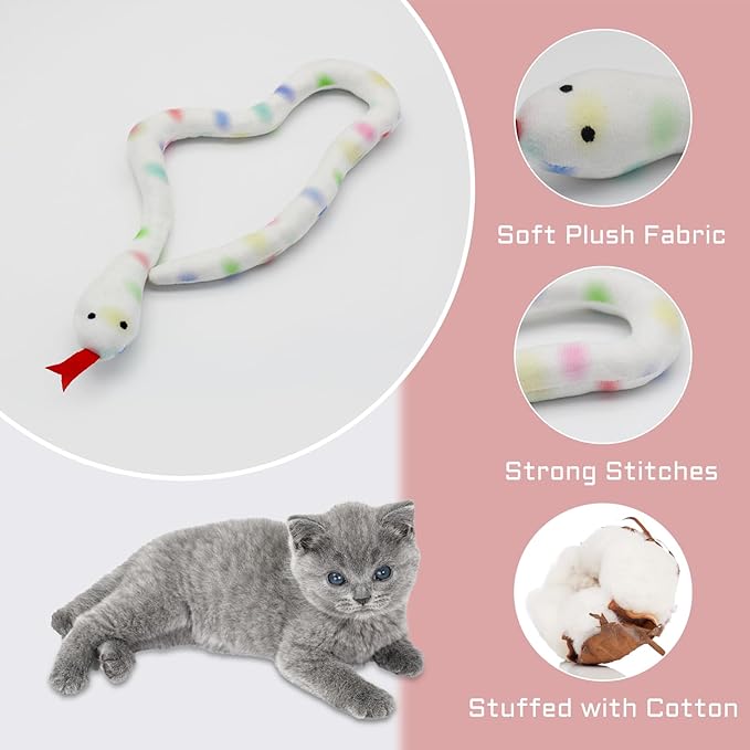 Andiker 2PCS Snake Cat Toys, 23.6 Inches Long Realistic Snake Shape Cat Plush Toys with Bite-Resistant Fabric Interactive Cats Toy for Indoor Cats to Bite Chew Keep Teeth Clean (Brown&Blue)