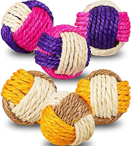 Weewooday 6 Pieces Cat Toy Ball Sisal Ball Interactive Rolling Scratch Cat Toy (Random Color) by Weewooday