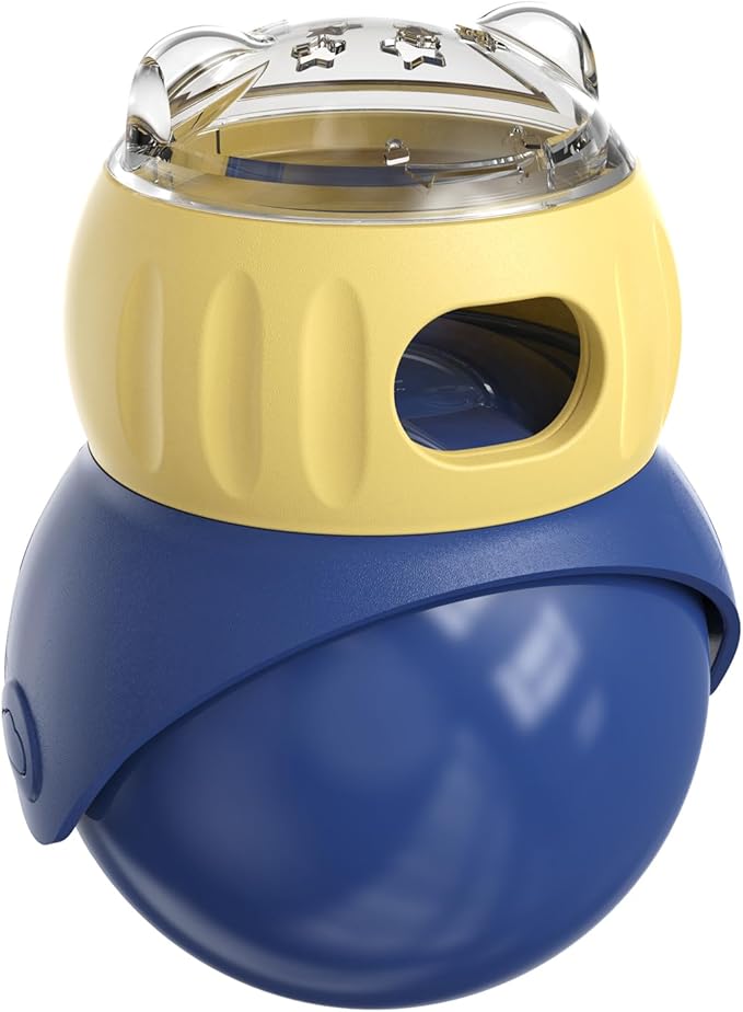 Pet Treat Dispenser,Enrichment and Interactive Toys for Dogs and Cats,Owl-Shaped ABS Blue and Yellow Puzzle Slow Feeder,Puppy Essentials,No BPA