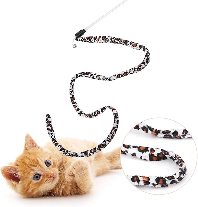 Leopard Cat Teaser, Print Tail Stick Chaser 1Pc Toy Teaser with Bell Cat Funny Toy, Pets Animals for Cats Dogs