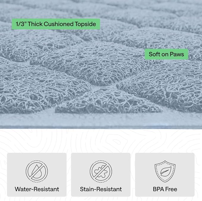 GORILLA GRIP Cat Litter Box Mat, 47x35, Cushioned Coil Mesh Litter Trapping Mats, Scatter Control Supplies for Less Mess, Phthalate Free, Ultra Deep Catch Grooves, Rinse or Vacuum to Clean, Light Blue