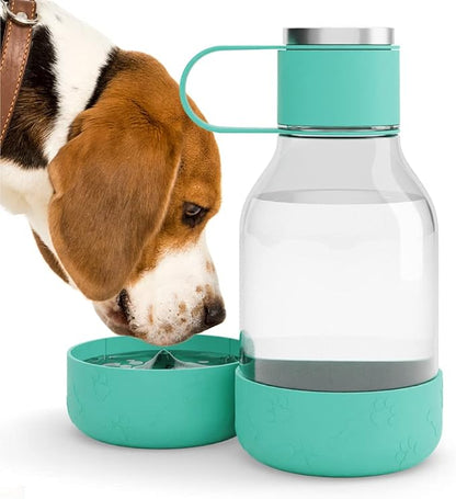 Asobu Buddy Bottle a Stainless Steel Insulated Water Bottle for with Removable Dog Water Bowl and Dog Food and Treat Storage Bowl (Green, Tritan 50 oz Water Bottle with Bowl)