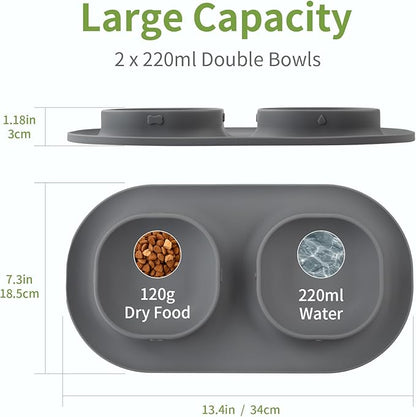 Small Size Puppy Dog Bowls: Food and Water Bowls Set for Small Dogs, No-Spill Non-Skid Dog Dish, Grey