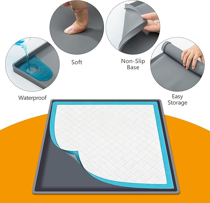 Silicone Dog Pee Pad Holder for Standard 27x27 in Pads, Non-Slip Leak-Proof Puppy Pad Tray, Portable Puppy Training Mat with Raised Edges for Floor Protection, Easy to Clean