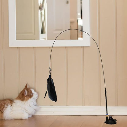 Cat Wand Toy - Flexible Cat Feather Stick Toy, Cat Teaser Stick with Detachable Feather | Easy to Install Cat Play Wand, Cat Stimulating Toy, Suction Cup Toy for Cats Exercise and Interactive Play