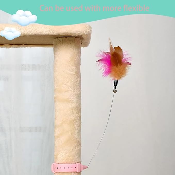 Cat Collar Funny Cat Stick,Interactive Cat Feather Toys with Bell,Cat Teaser Collar Cat Teasing Wand Silicone Collar Interactive Cat Feather Toys for Kitten Play Pink