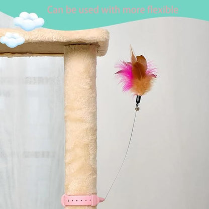 Cat Collar Funny Cat Stick,Interactive Cat Feather Toys with Bell,Cat Teaser Collar Cat Teasing Wand Silicone Collar Interactive Cat Feather Toys for Kitten Play Pink