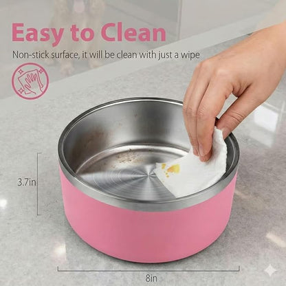 Dog Bowl, Stainless Steel Dog Bowls for Food and Water, Metal Pet Feeding Bowl with Insulated Non-Slip Quiet Bottom, Easy to Clean, Dishwasher Safe, 64oz,8 Cup | Pink