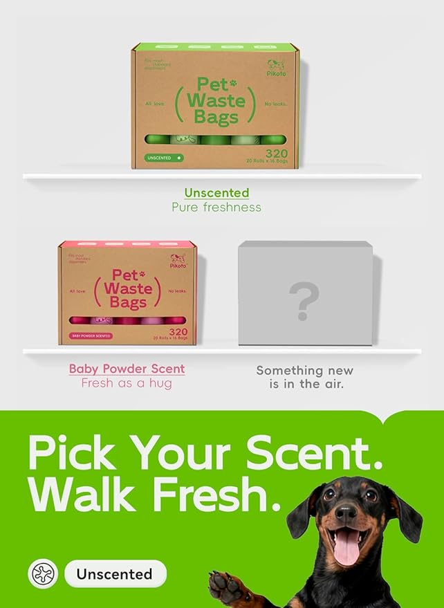 Dog Poop Bags Rolls, 320 Count (20 Refills) - 60% Recycled Plastic Unscented - Leak Proof, Extra Thick Waste Bag with Easy-Peel Sticker (Green)