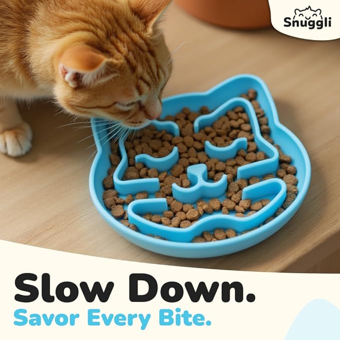 Snuggli Slow Feeder Cat Bowl | Cat Puzzle Feeder for Slow Eating, Mental Enrichment, Digestion, & Bloat Relief | Non-Slip Silicone, Dishwasher Safe, 1 Cup (Lagoon)
