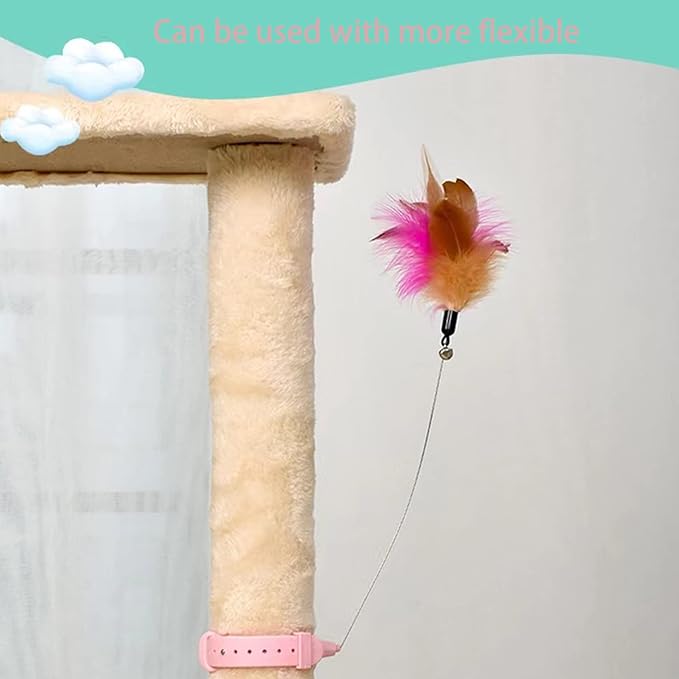Interactive Cat Toy, Cat Teaser Wand Collar with Silicone Collar, Feather Toys for Kitten Play, Pink