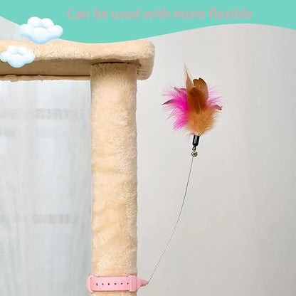 Interactive Cat Toy, Cat Teaser Wand Collar with Silicone Collar, Feather Toys for Kitten Play, Pink