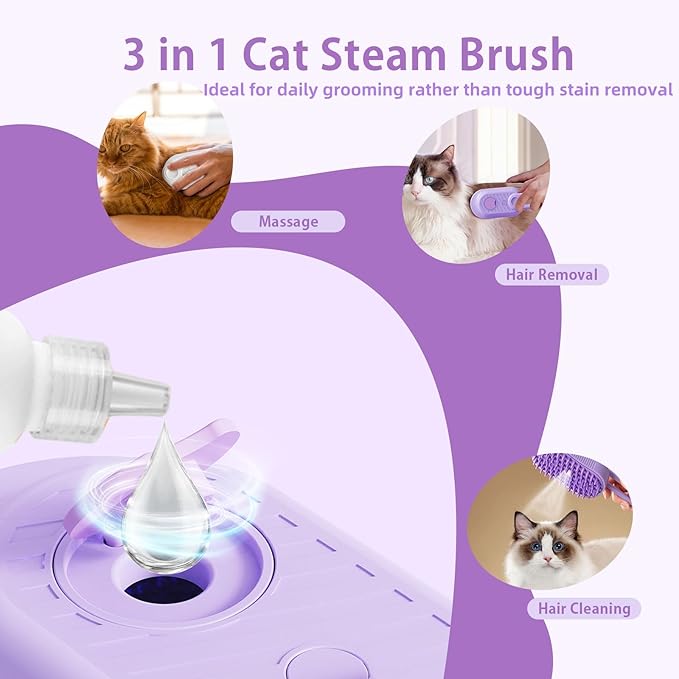 ZTJ 3-in-1 Pet Steam Brush with 360° Rotating Handle - Electric Spray Grooming Comb for Massage & Deshedding - Anti-Static Hair Removal Tool for Dogs & Cats (White)