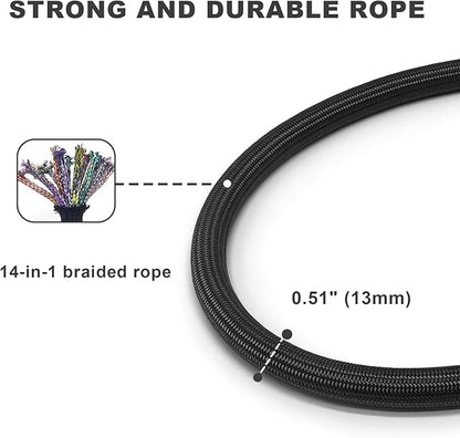 Rope Dog Leash with Two Handles, 6 Foot Heavy Duty Dog Leash with Aviation Aluminum Auto Locking Carabiner, Strong Nylon Pet Lead for Small, Medium, Large Dogs (Black, 6FT-Two Handle)