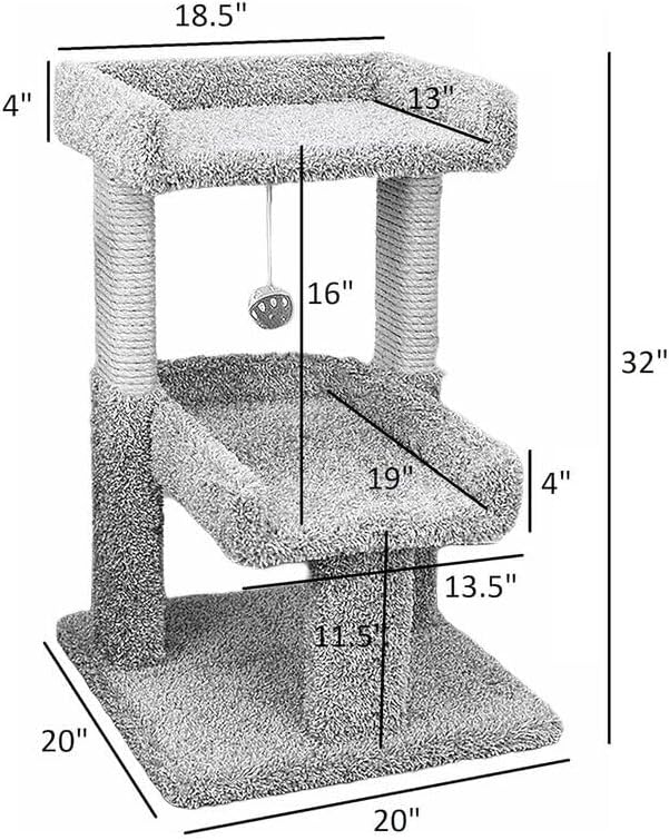 Cat Tree & Play Perch - 20"x20"x32" Large Indoor Cat Tower
