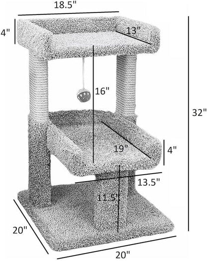 Cat Tree & Play Perch - 20"x20"x32" Large Indoor Cat Tower