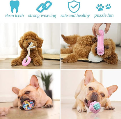 Puppy Teething Chew Toys for Small Dogs - Interactive Rope Toy, Balls, Ring, and Storage Basket (C)