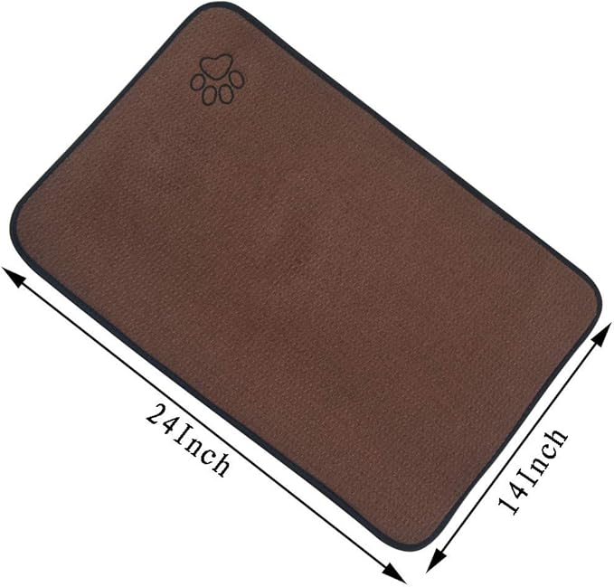 Sinland Microfiber Pet Bowl Food Mat Dish Drying Mat with Anti-Skid Backing 14 Inch x 24 Inch Brown