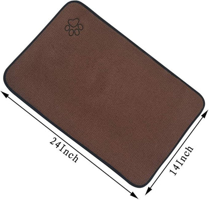 Sinland Microfiber Pet Bowl Food Mat Dish Drying Mat with Anti-Skid Backing 14 Inch x 24 Inch Brown
