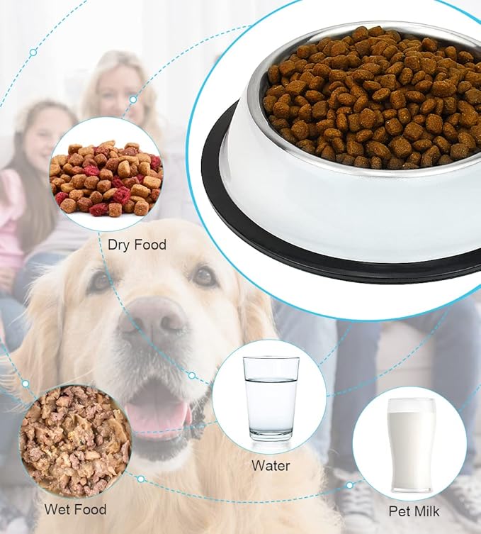 Stainless Steel Dog Bowls, Food and Water Non Slip Anti Skid Stackable Pet Puppy Dishes for Small, Medium and Large Dogs (2 Pack)