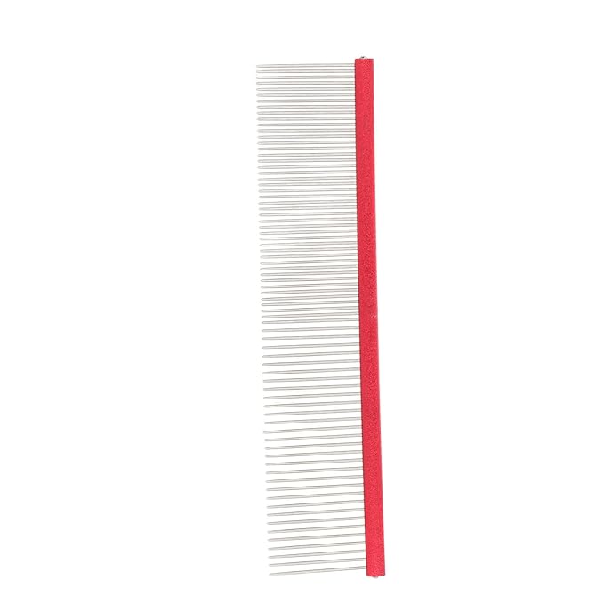 Dog Comb, 2-in-1 Stainless Steel Rounded Ends Dog Grooming Comb Pet Comb with Two Different Densities of Steel Teeth for Grooming Matting, Red