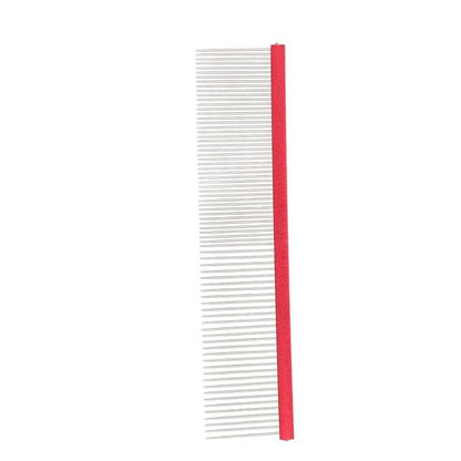 Dog Comb, 2-in-1 Stainless Steel Rounded Ends Dog Grooming Comb Pet Comb with Two Different Densities of Steel Teeth for Grooming Matting, Red