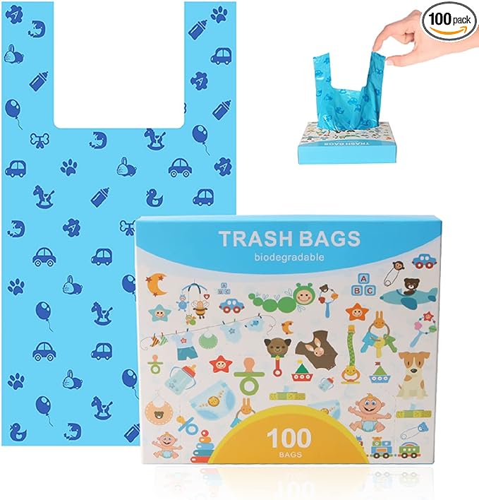 Odor Sealing Cat Litter Poop Clump Pick-Up Bags with Handles Scoop Tie Bags Dog Waste Bag, Leak Proof Pet Disposal, Unscented, 100 bags