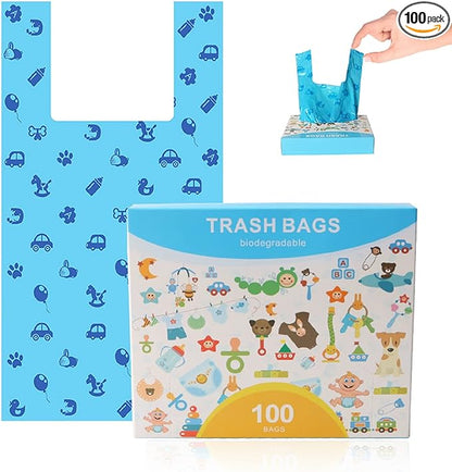 Odor Sealing Cat Litter Poop Clump Pick-Up Bags with Handles Scoop Tie Bags Dog Waste Bag, Leak Proof Pet Disposal, Unscented, 100 bags
