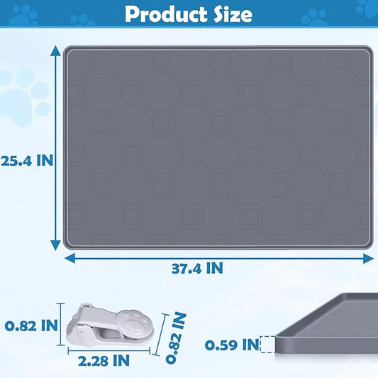 Dog Pee Pad Holder, Dog Potty Tray Silicone Puppy Pad Holder Tray Fits for 37.4" x 25.4" Training Pads, Puppy Potty Tray with 4 Clamps No Spill Raised Lip High Edge for Floor Protection (Grey)
