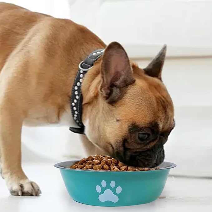 kathson 2 Pack Stainless Steel Dog Bowls,6" Spill Proof Metal Dog Food Bowls,Nonslip Rubber Bottom Pet Food and Water Bowl Set,Puppy Dishes Feeder for Medium Small Dogs,Blue
