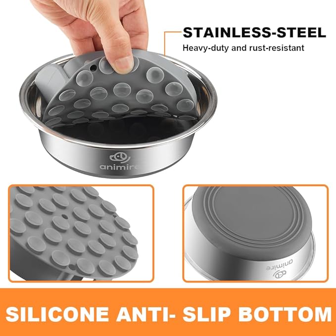 2-in-1 Metal Dog Bowl with Slow Feeder Insert, Stainless Steel Dog Bowls Food Grade 304, Water Food Bowl with Anti-Slip Silicone Base for Small, Medium, Large Breed Dogs