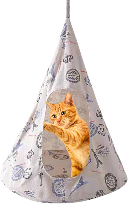 Breathable Cat Hammock Bed Comfortable Hanging Pet Hammock Bed Swing for Cats Small Dogs Rabbits (White-Tower,Large)