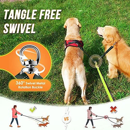 AUTOWT Double Dog Leash, No Tangle 360°Swivel Rotation Reflective Lead Attachment Adjustable Length Dual Two Dogs Lead Splitter, Comfortable Shock Absorbing Walking Training for 2 Dogs - Image 2