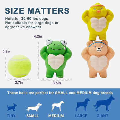 3 Pack Squeaky Dog Toys for Medium Dogs, Soft Latex Chicken Squeaky Dog Ball, Cute Funny Squeak Different Animals Frog Bear Chicken Pet Toys