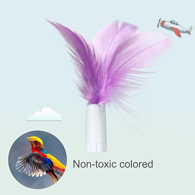 ORSDA 12 Pcs Feathers Replacement and Soft Furry Accessories ONLY Fits Cat Toys, Interactive Toys for Indoor Cats-NOT fits for Other Brand Toys