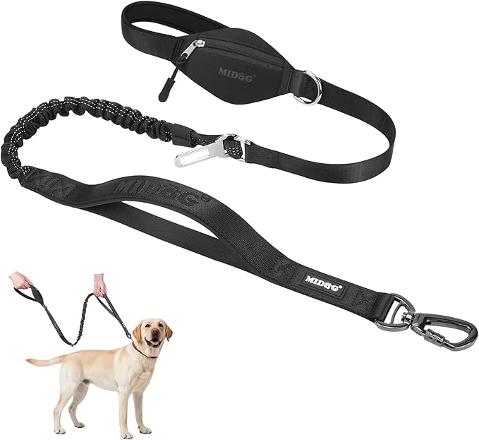 MIDOG Dog Leash with Zipper Pouch,Multifunctional Bungee Leash for Medium to Large Sized Dog Walking
