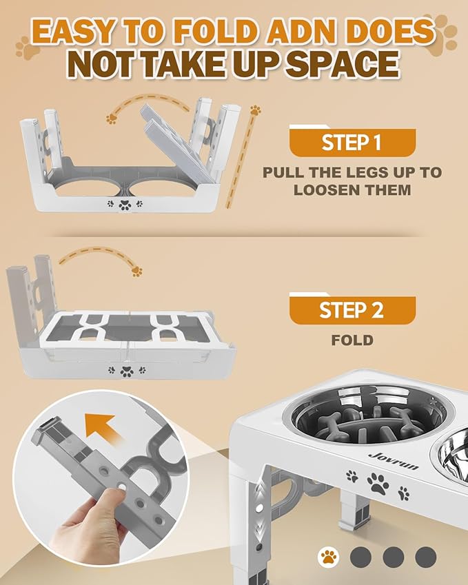 Elevated Dog Bowls for Medium Large Size Dogs, Non-Slip Dog Feeder with 1*Stainless Steel Dishes & 1*Slow Feeder Bowl, 5 Heights Adjustable Raised Bowls to 3.15″-8.66″-9.84″-11.02″-12.2″