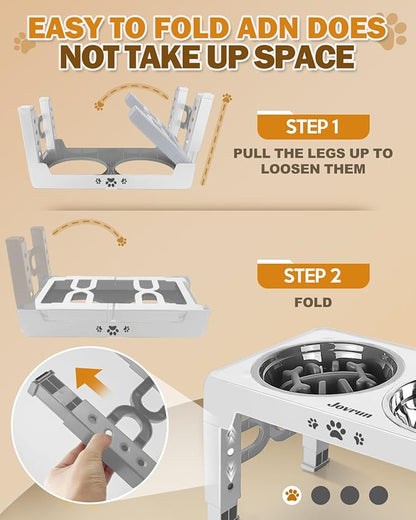 Elevated Dog Bowls for Medium Large Size Dogs, Non-Slip Dog Feeder with 1*Stainless Steel Dishes & 1*Slow Feeder Bowl, 5 Heights Adjustable Raised Bowls to 3.15″-8.66″-9.84″-11.02″-12.2″