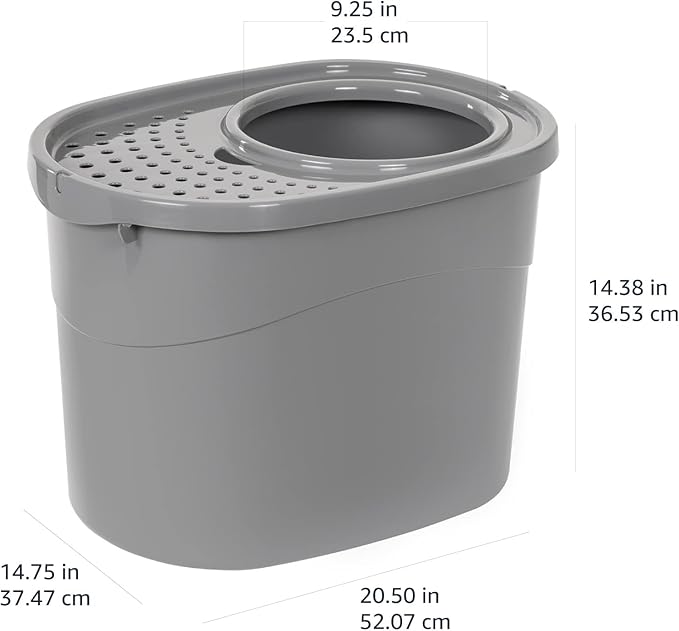 Amazon Basics Large Cat Litter Box with High Sides, Top Entry, Odor Control, Includes Scoop, 20.5 x 14.75 x 14.38 inches, Grey