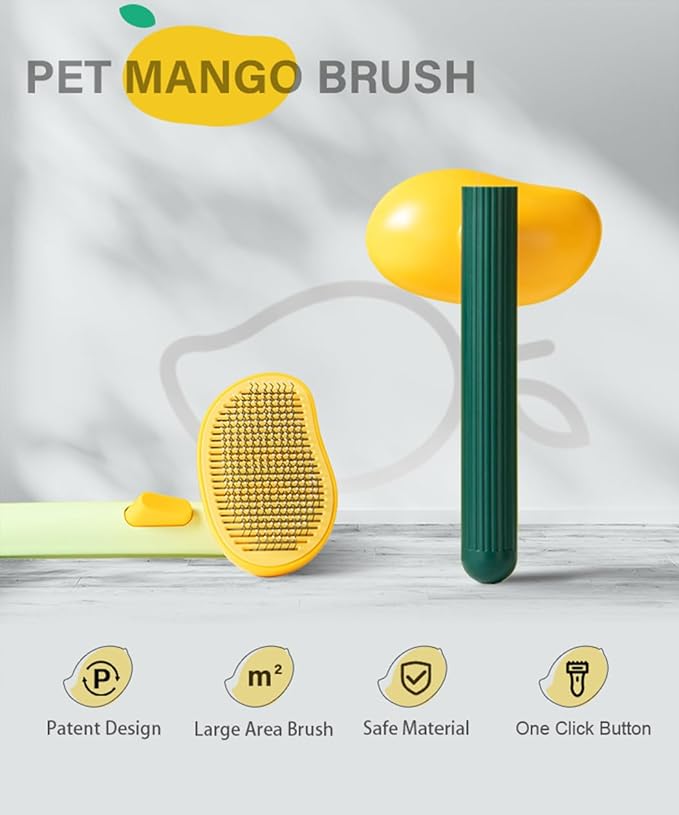 Cat Brush for Shedding, Mango Cat Brushes with Gentle Bristles and Release Button, Gentle Self Cleaning Pet Brush for Indoor Cats and Dogs Daily Grooming Tool During Shedding Season