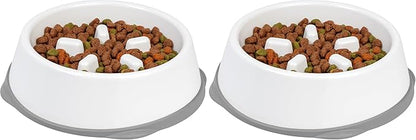 IRIS USA 4 Cups Slow Feeder Dog Bowl, Anti-Choking, Anti-Slip, Easy to Clean, Interactive Puzzle Toy, Healthy Digestion, Long snouted, Dogs Cats & Other Pets, BPA, PVC, Phthalate Free, White/Gray