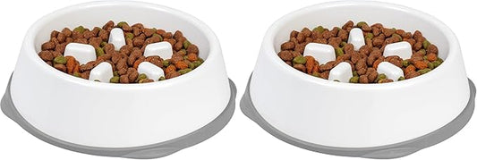IRIS USA 4 Cups Slow Feeder Dog Bowl, Anti-Choking, Anti-Slip, Easy to Clean, Interactive Puzzle Toy, Healthy Digestion, Long snouted, Dogs Cats & Other Pets, BPA, PVC, Phthalate Free, White/Gray